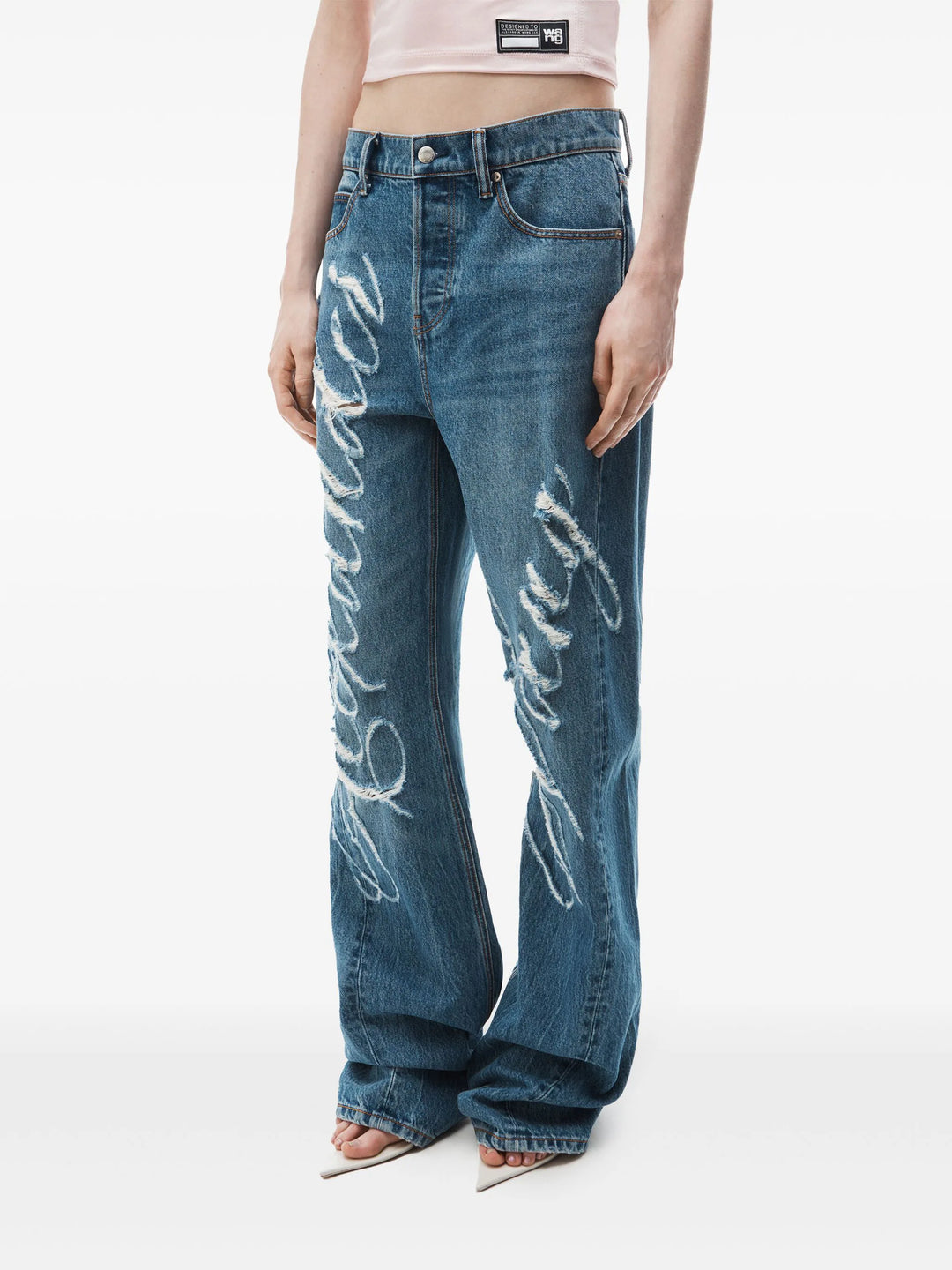 Balloon Jean Cursive Logo Fray