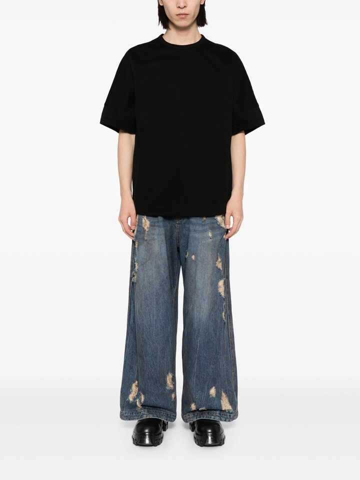 Oil-Washed Distressed Wide Denim Pants