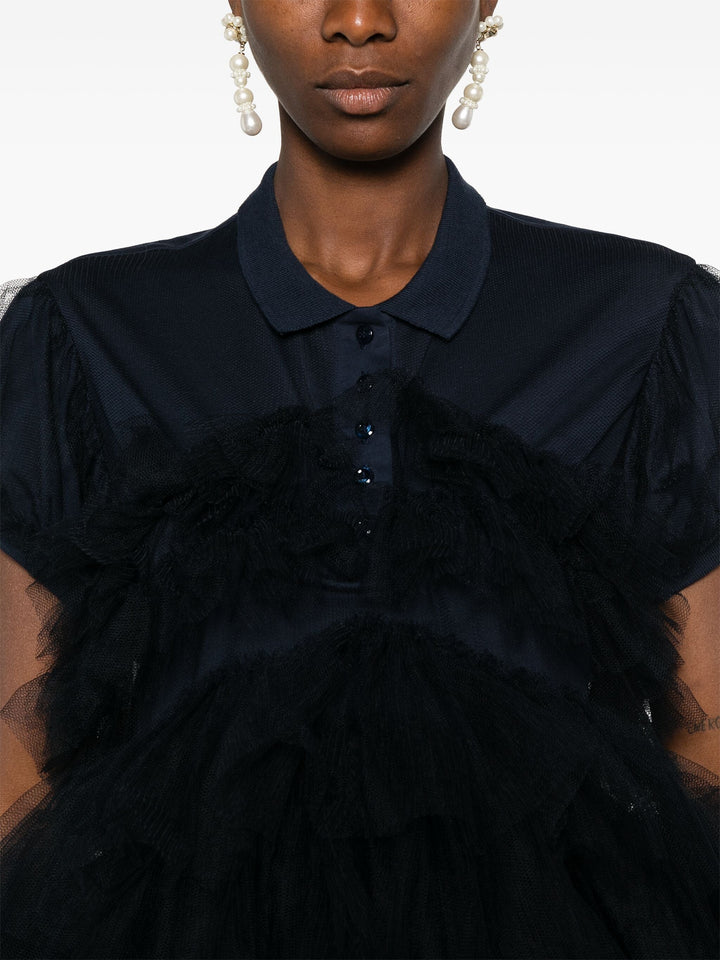 Puff Sleeve Tulle Frill Polo Shirt