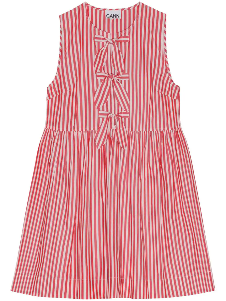 Stripe Cotton Mini Bow Tie Dress –