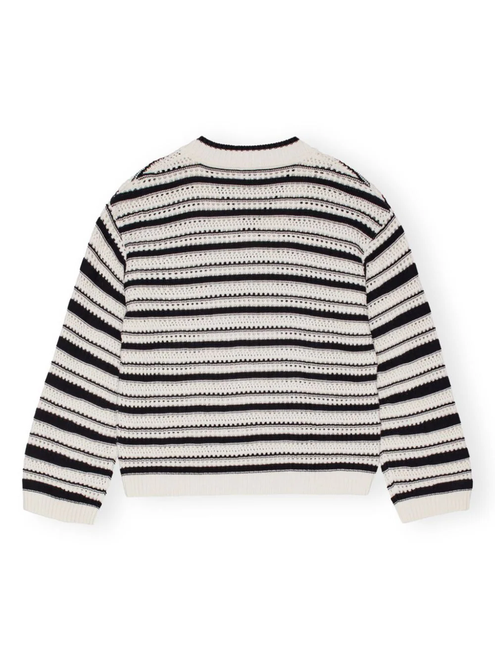 Striped Cotton Pointelle V-Neck Sweater