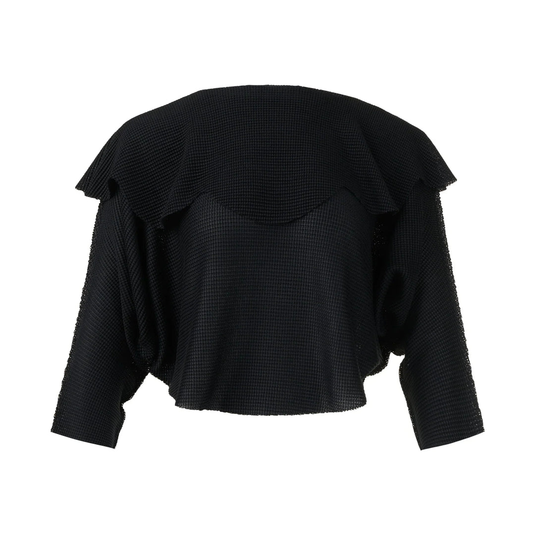 Basket Knit Stretch Pleats Top