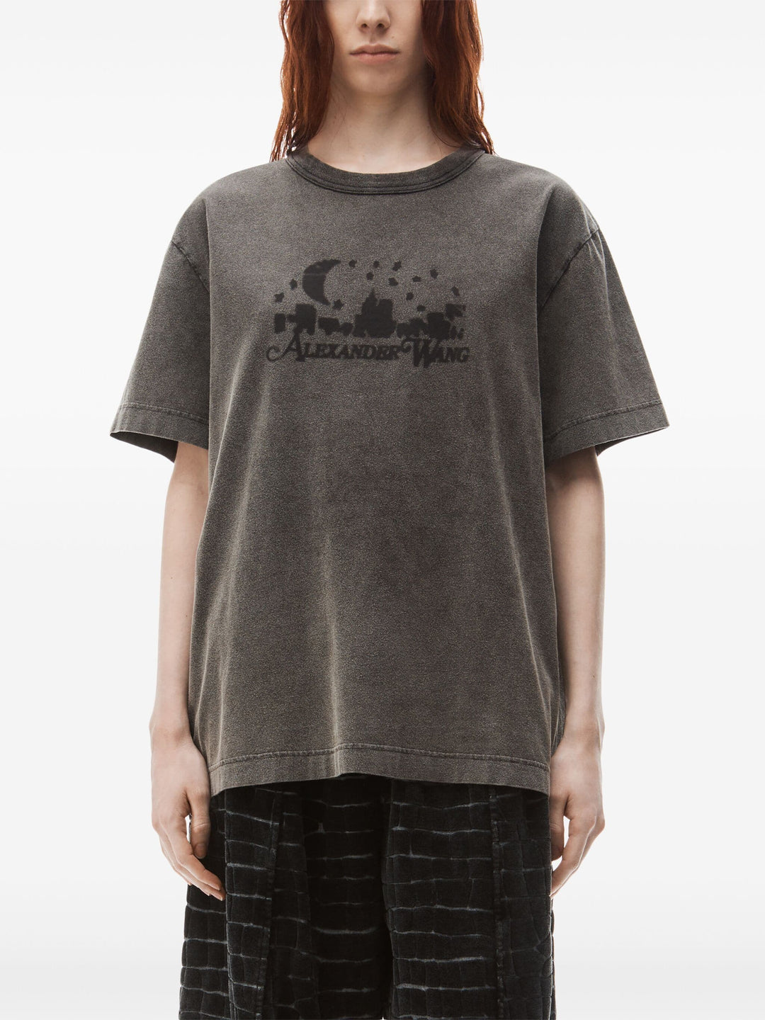 Distressed Skyline Tee In Sueded Cotton Terry