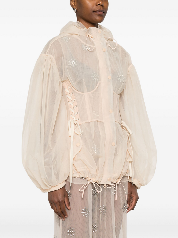 Embellished Sheer Corset Parka