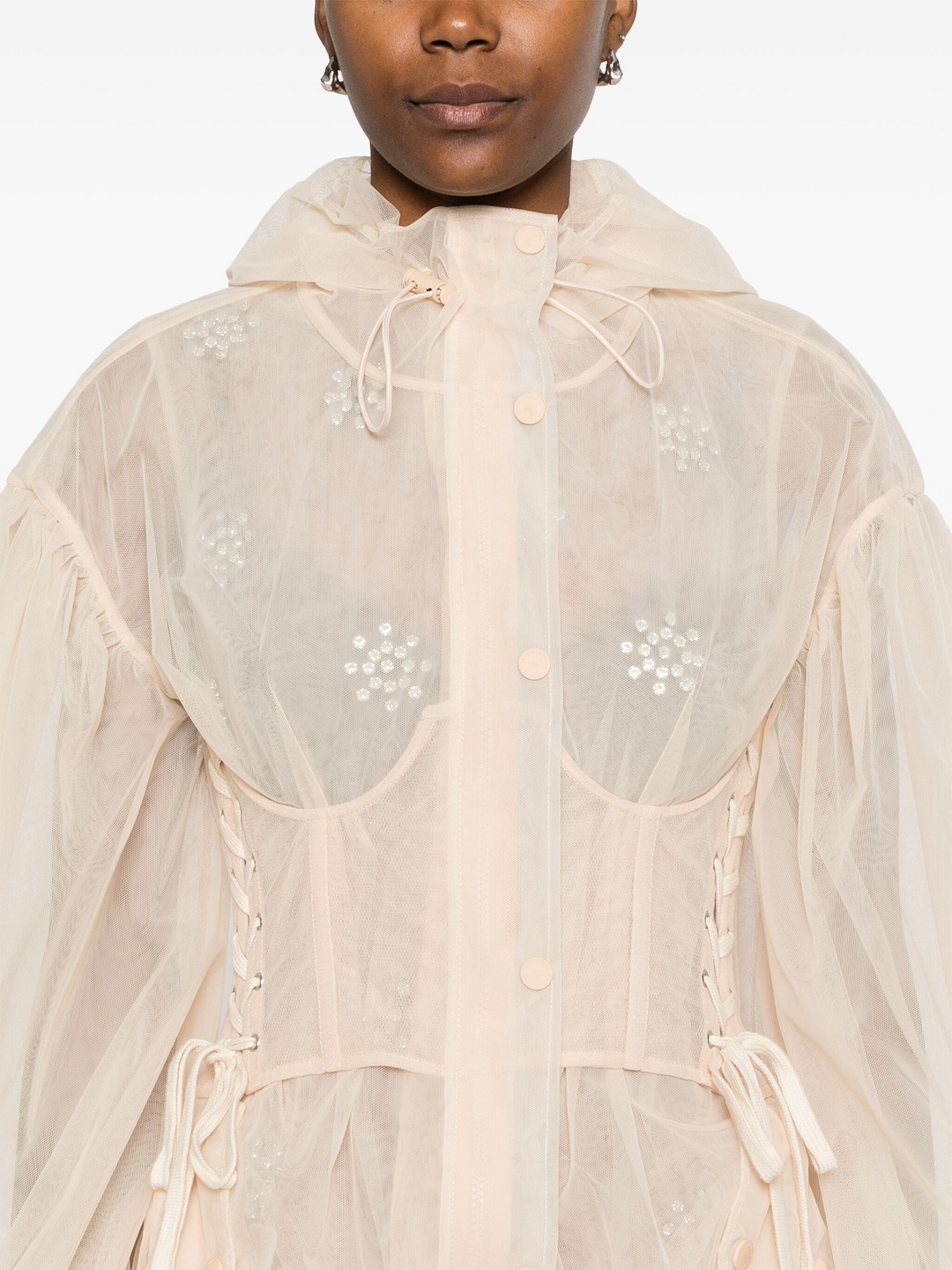 Embellished Sheer Corset Parka