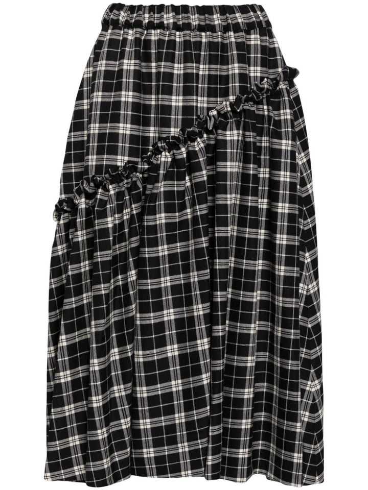 Check Pattern Wool Gabardine Skirt