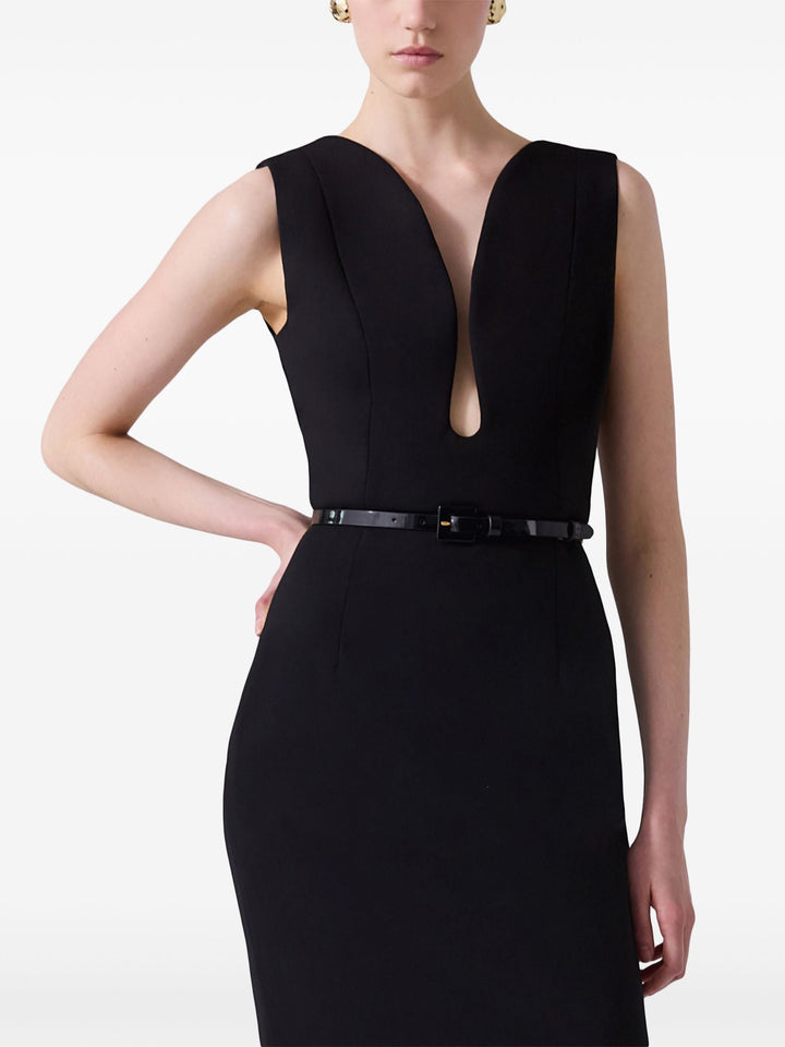 Sleeveless Deep U Neckline Midi Dress