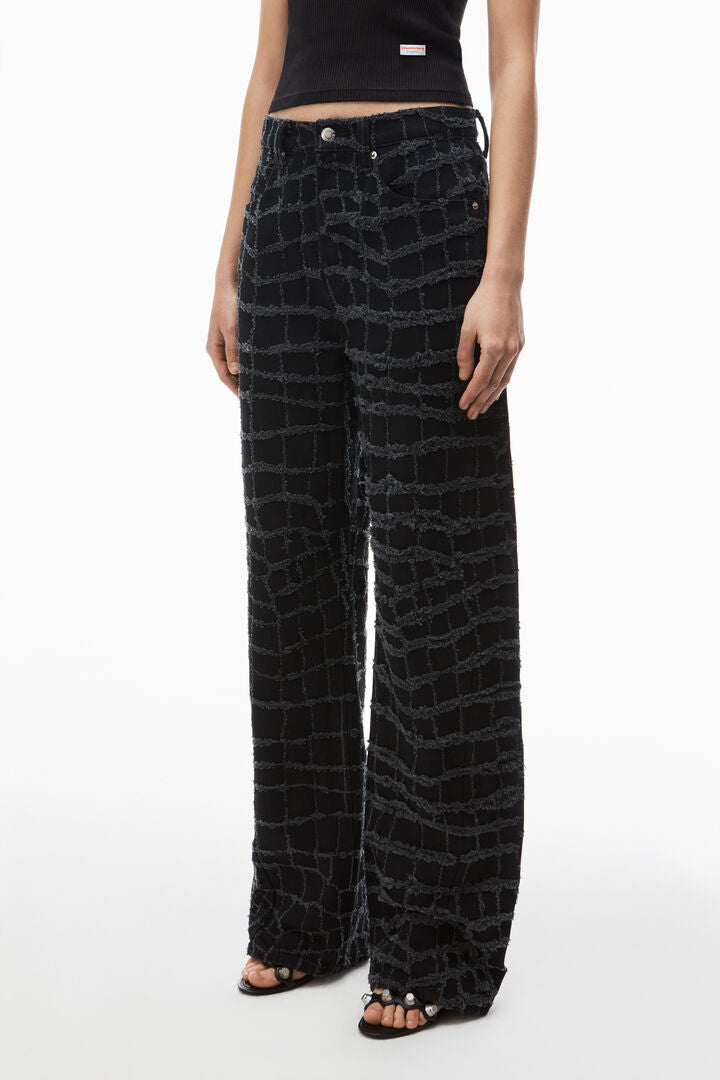 Laser-Distressed Denim Jeans