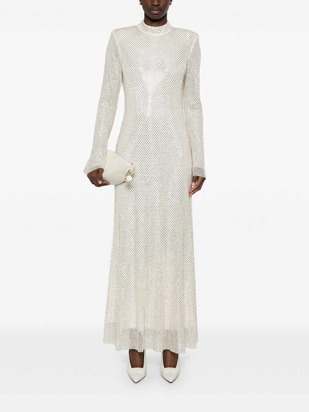 cream square rhinestone fishnet maxi dress Self-Portrait Cream Square Rhinestone Fishnet Maxi Dress