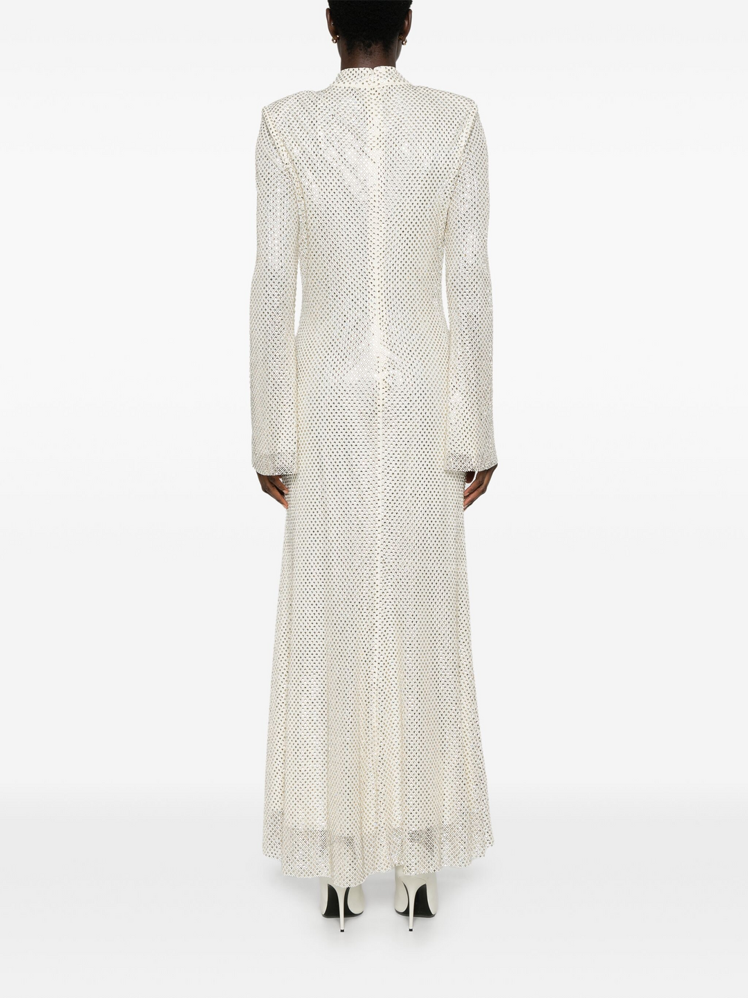 cream square rhinestone fishnet maxi dress Self-Portrait Cream Square Rhinestone Fishnet Maxi Dress