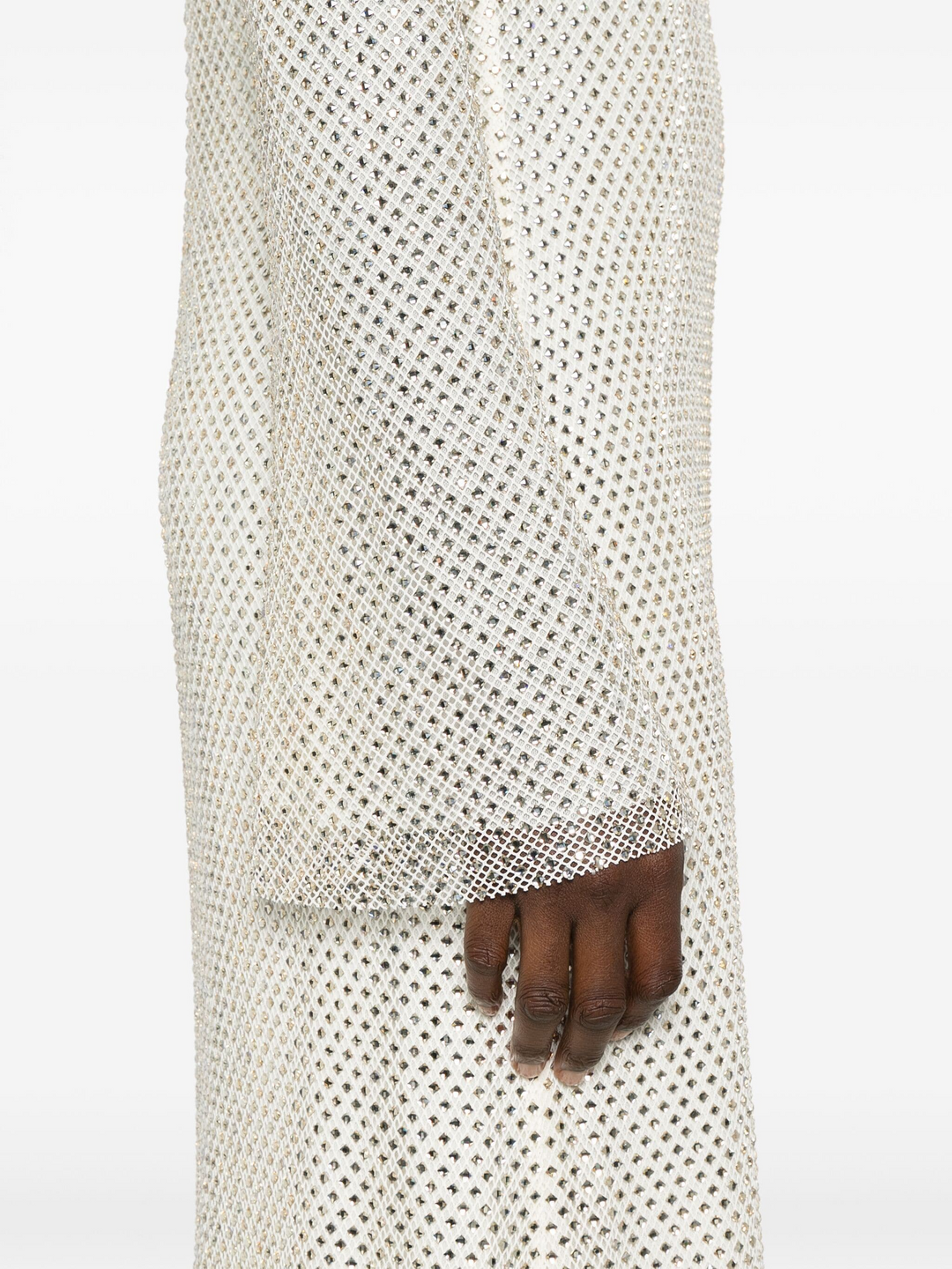 cream square rhinestone fishnet maxi dress Self-Portrait Cream Square Rhinestone Fishnet Maxi Dress