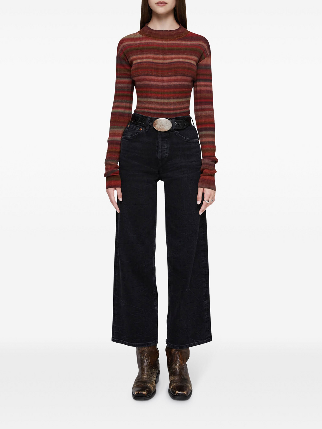 Quần jeans ống rộng cạp cao