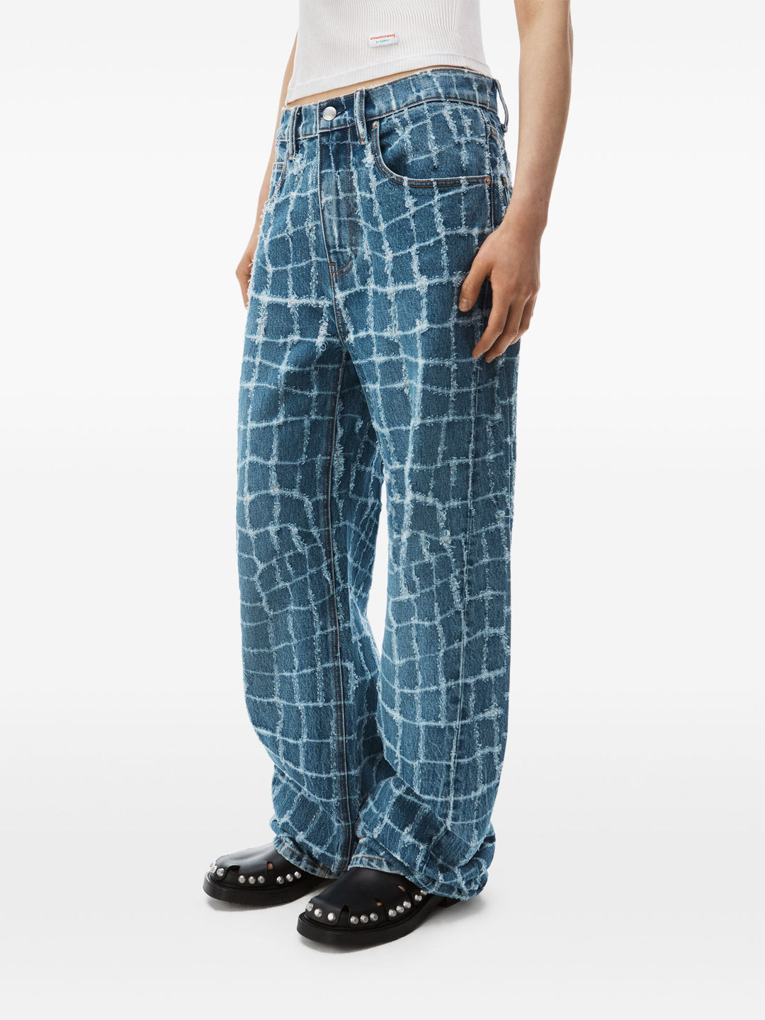 Laser-Distressed Denim Jeans