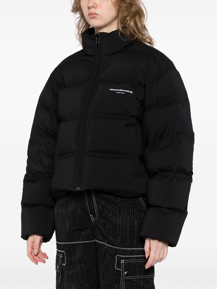 Cropped Puffer Coat With Reflective Logo