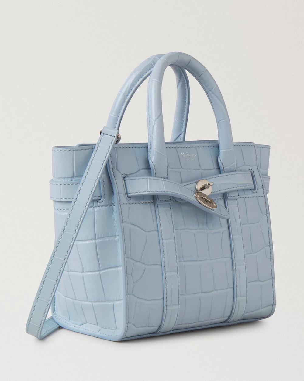 Micro Zipped Bayswater Poplin Blue Shiny Small Croc