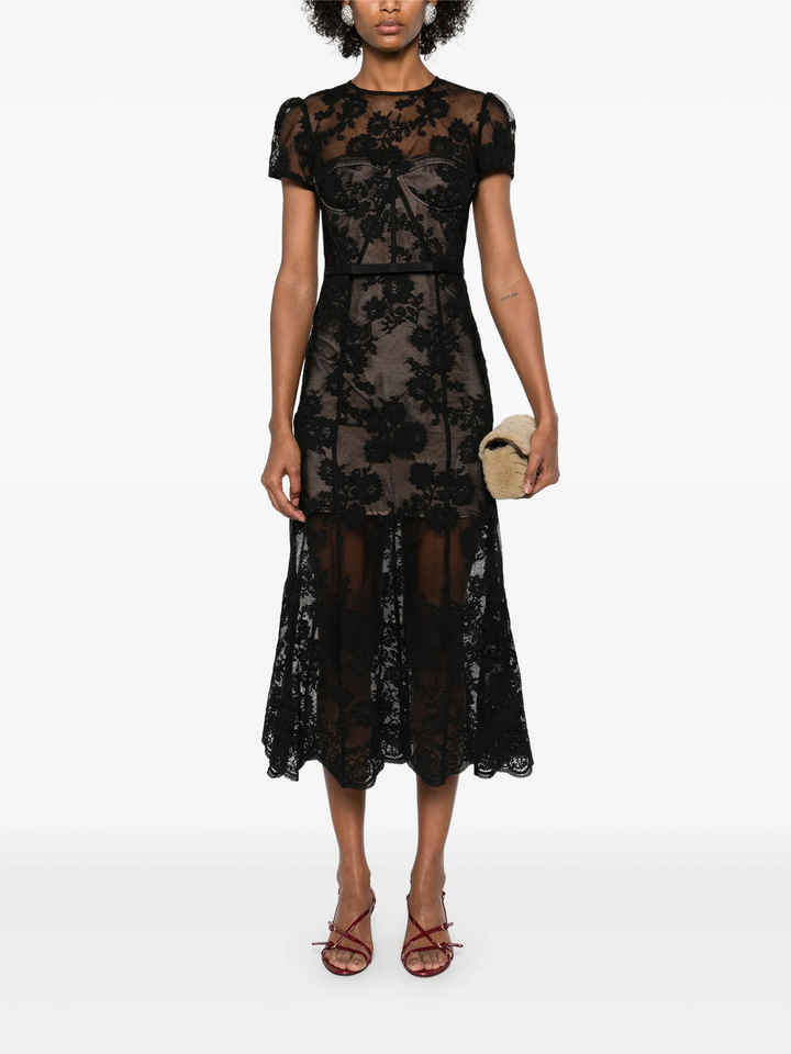 Black Lace Bustier Midi Dress