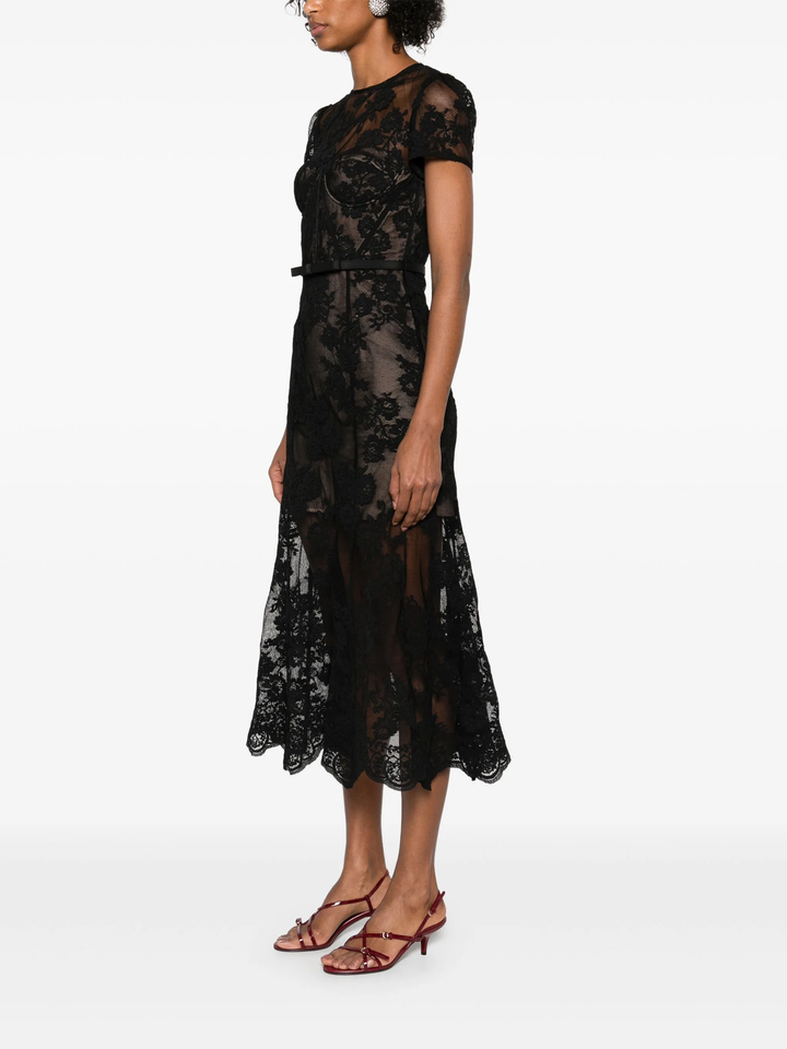 Black Lace Bustier Midi Dress