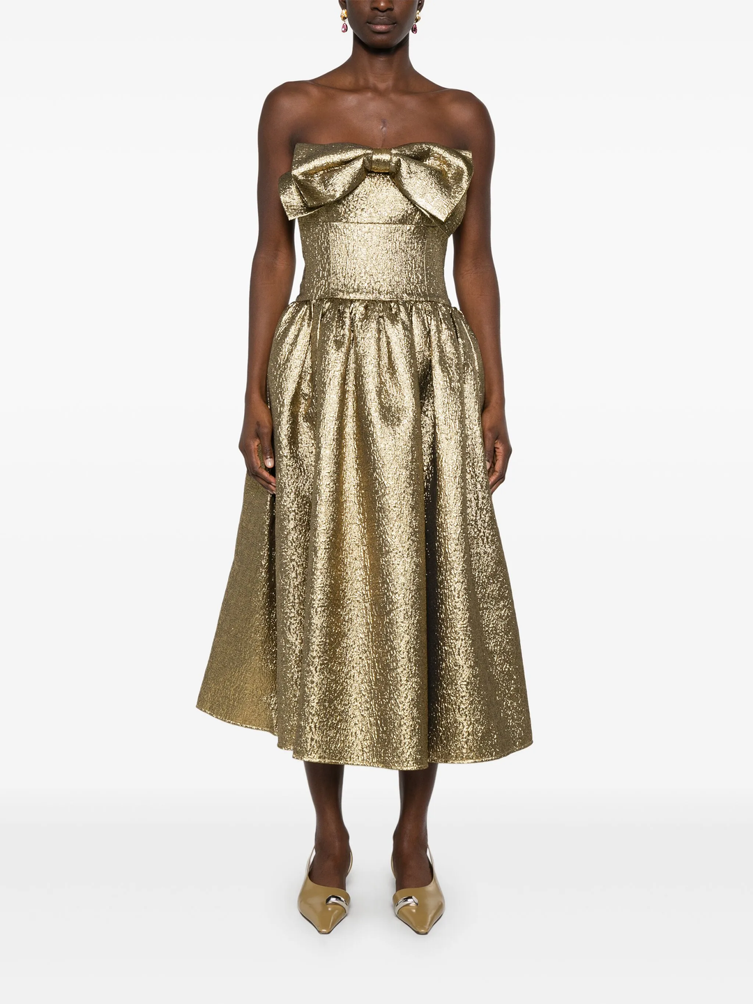 Gold Metallic Jacquard Midi Dress