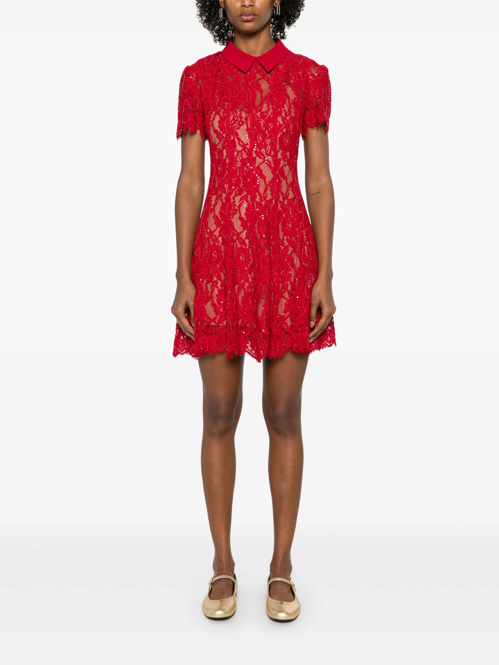 Red Sequin Lace Mini Dress