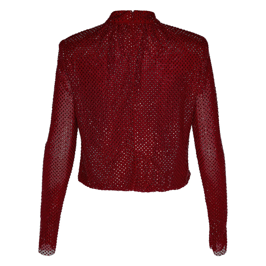 Red Rhinestone Fishnet Top