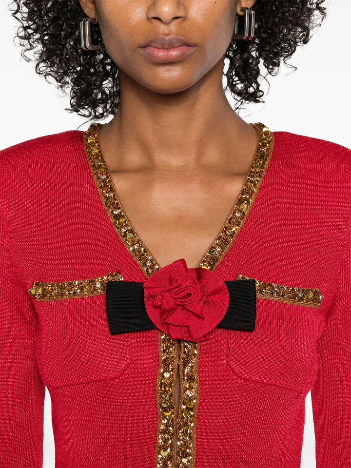 Red Textured Knit Corsage Mini Dress