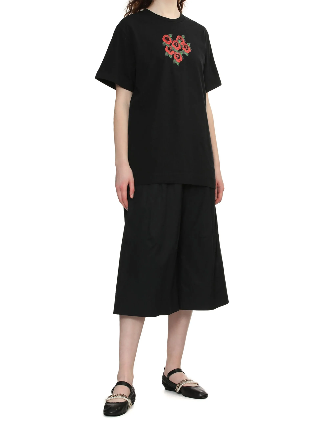 ゴム入りフリルウエストクロップドパンツ