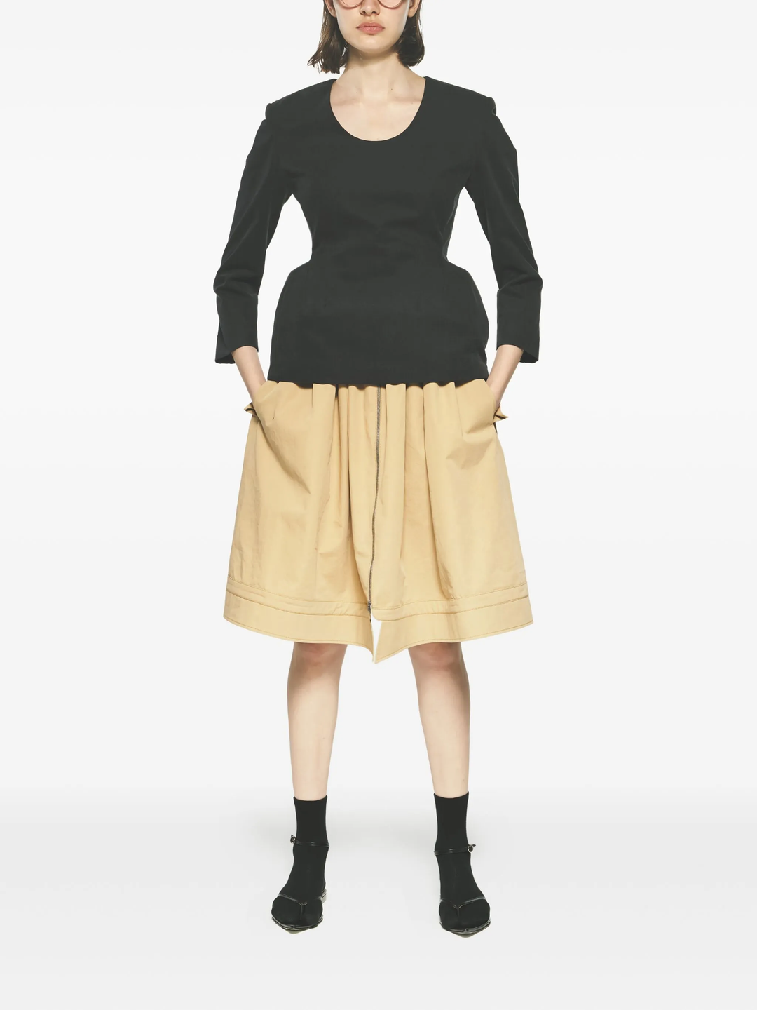 Beige Hybrid Shirring Skort