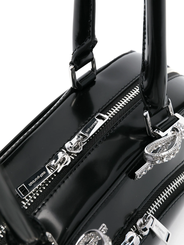 ブラックレザー曲線ショルダーバッグ