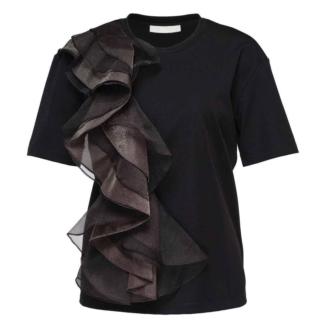 Triacetate Satin Knit Frill Top