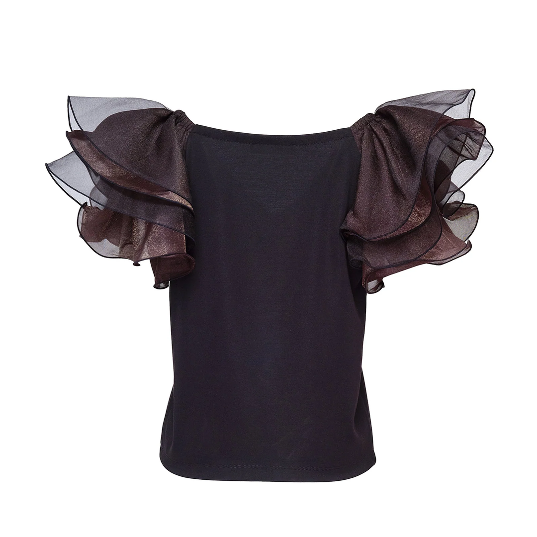 Triacetate Satin Knit Frill Top