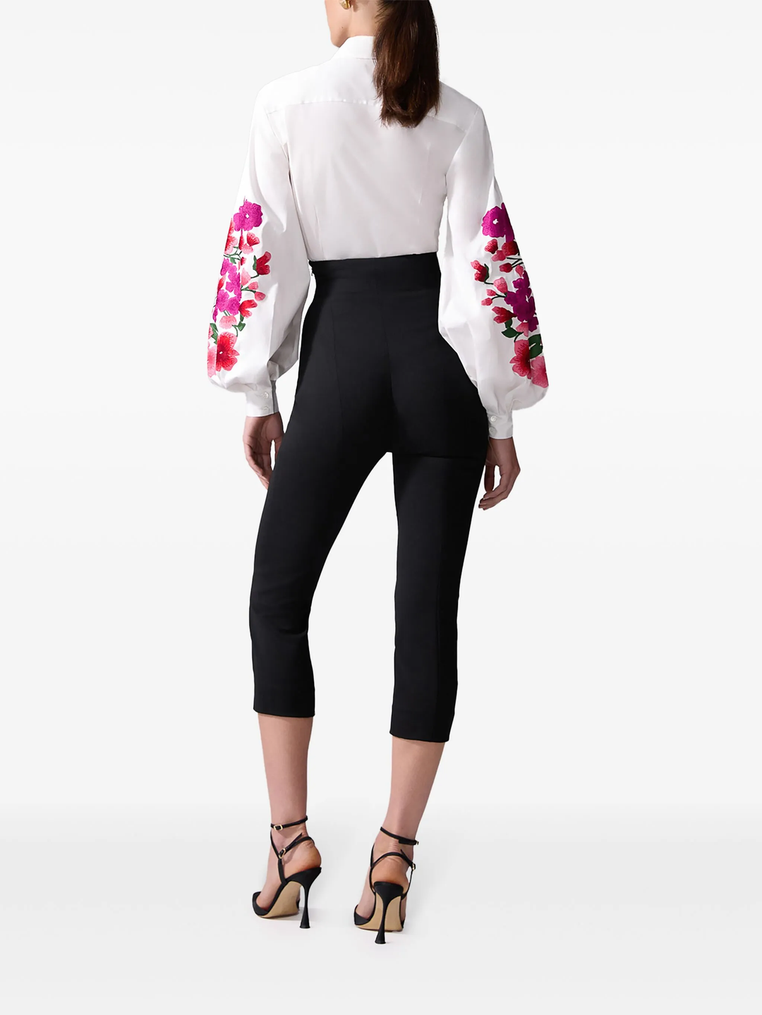 Embroidered Puff Sleeve Button Down Top