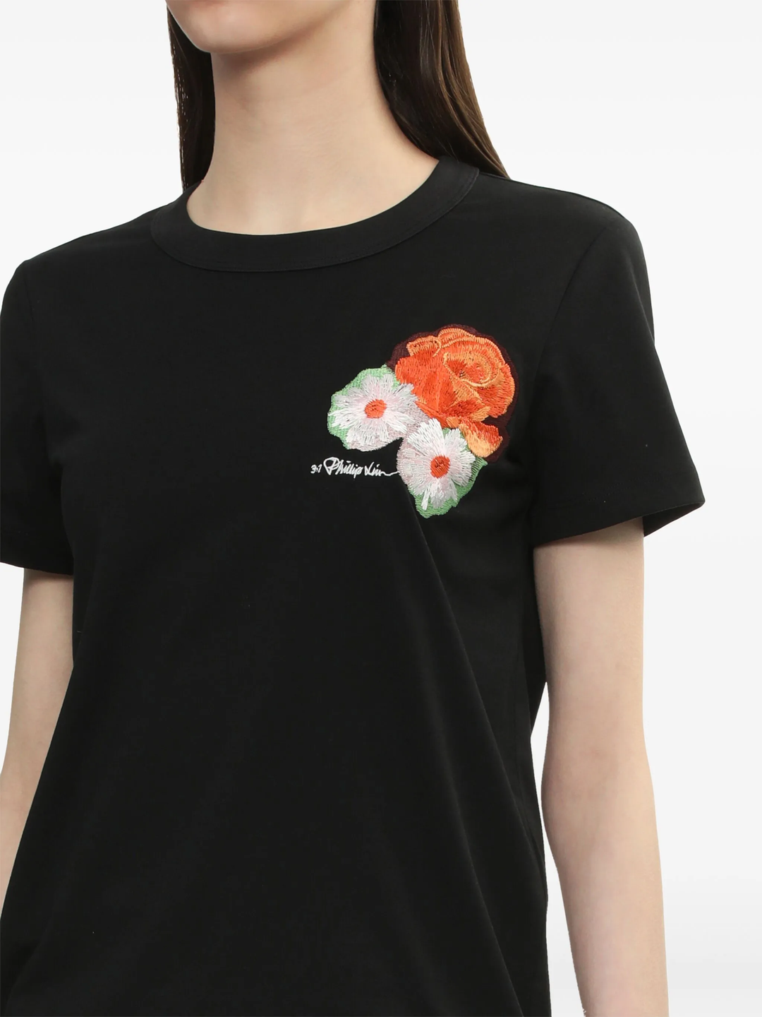 Cropped Tee With Bouquet Embroidery