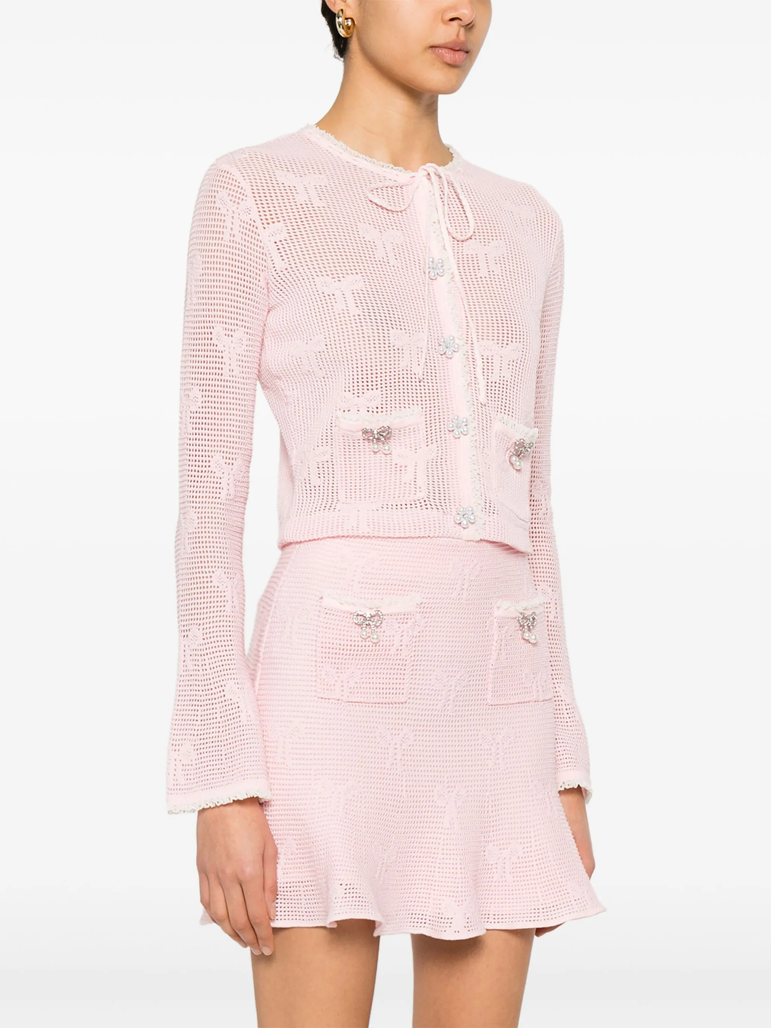 Pink Bow Crochet Cardigan