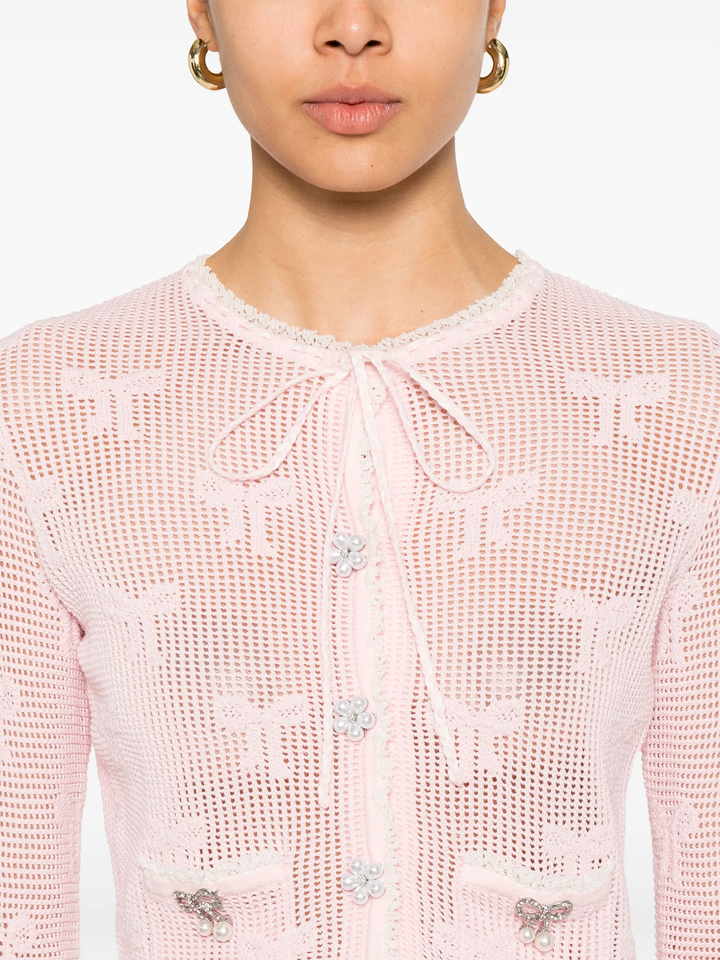 Pink Bow Crochet Cardigan