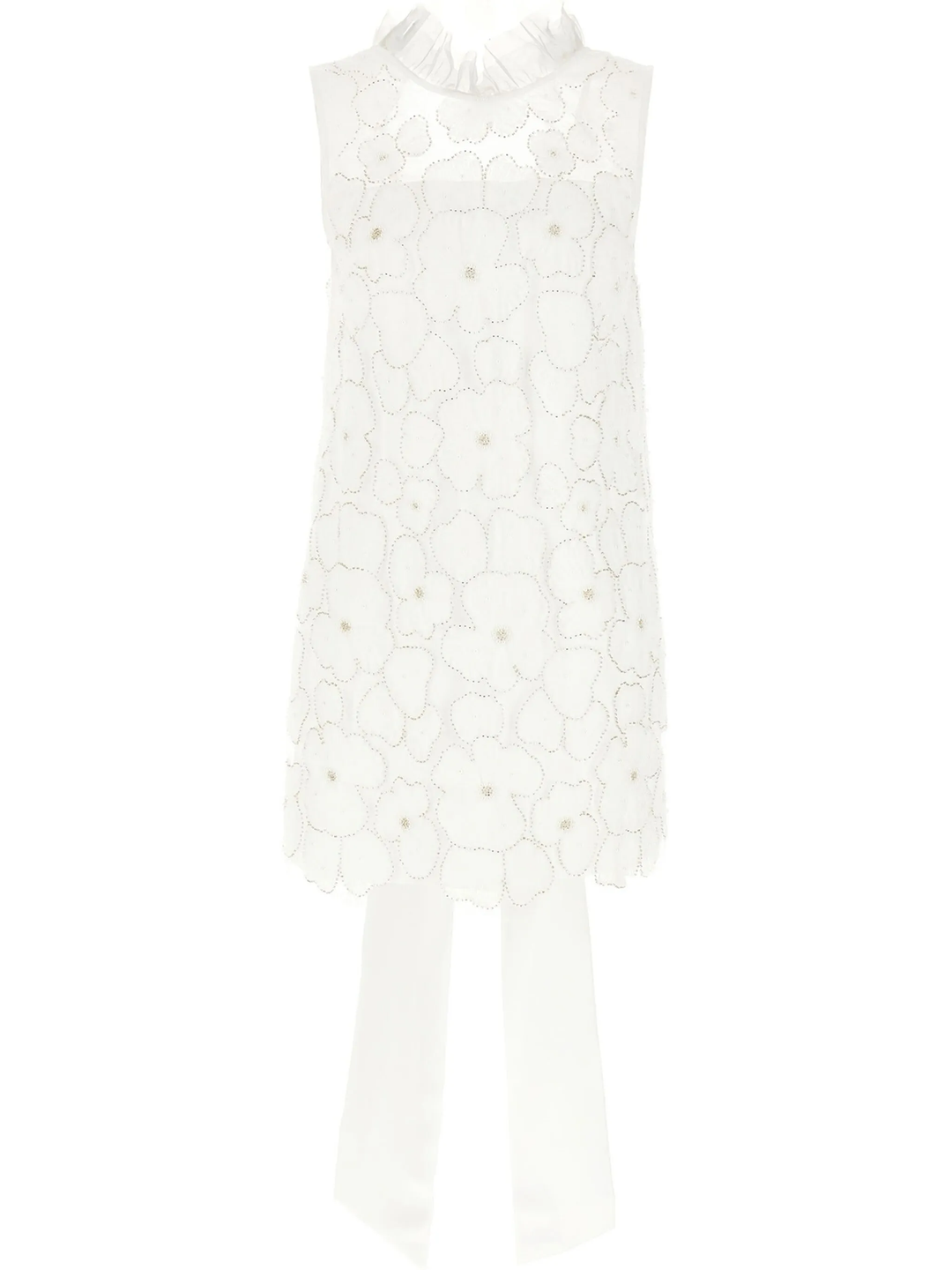White Crepe Pearl Bow Mini Dress