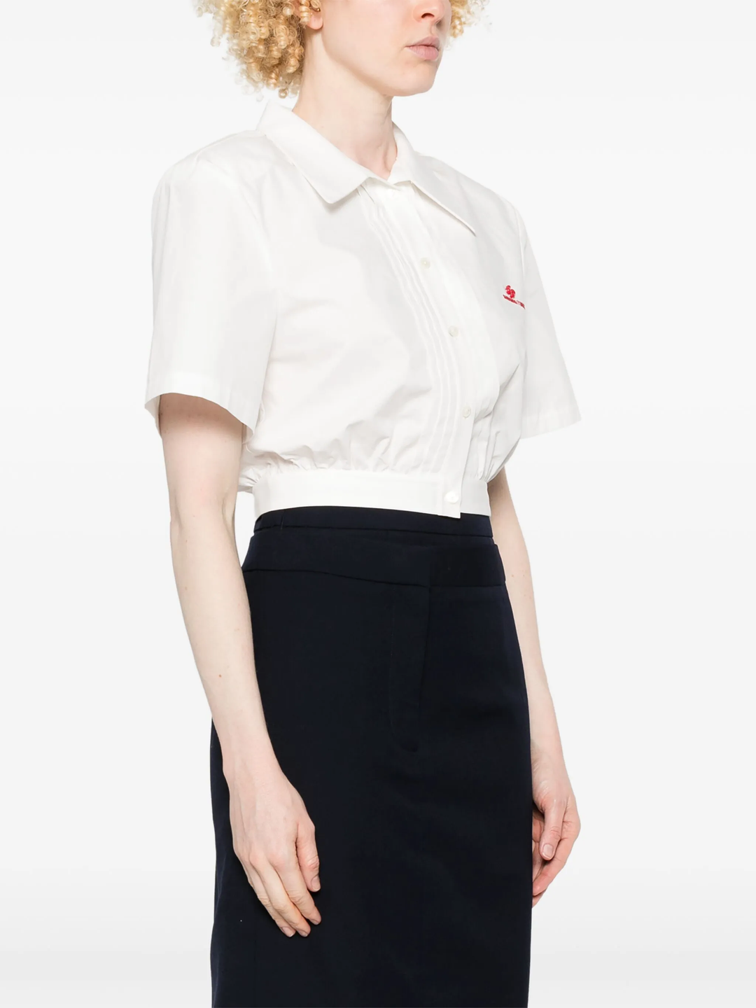 Short-Sleeved Tuck Blouse