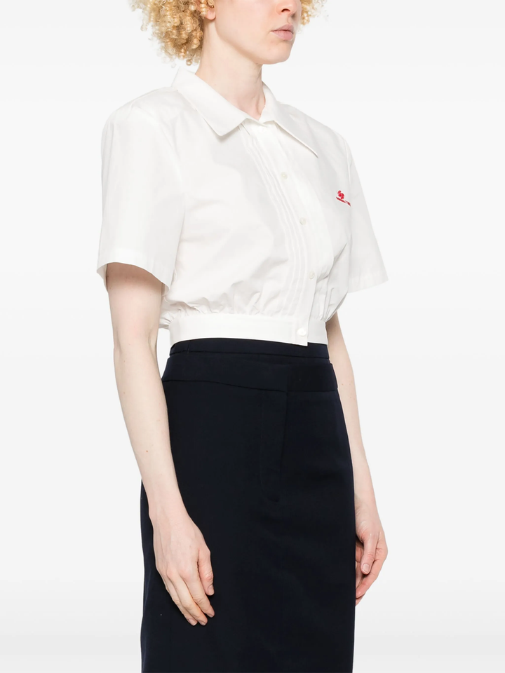 Short-Sleeved Tuck Blouse
