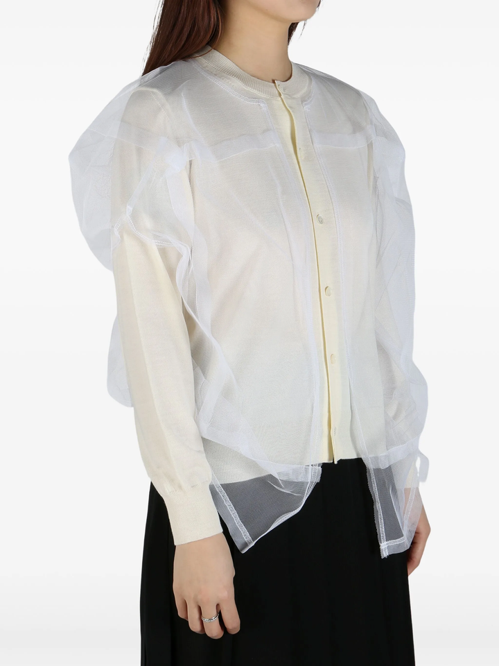 Worsted Wool Jersey X Nylon Tulle Cardigan