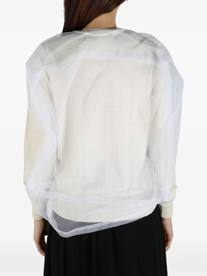 Worsted Wool Jersey X Nylon Tulle Cardigan