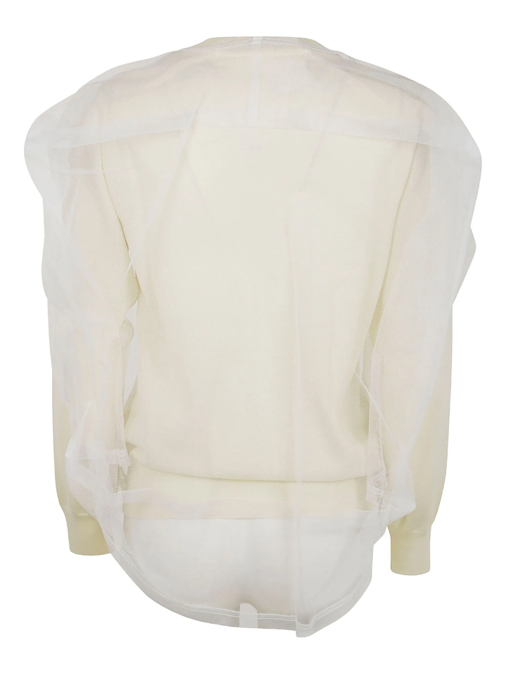 Worsted Wool Jersey X Nylon Tulle Sweater