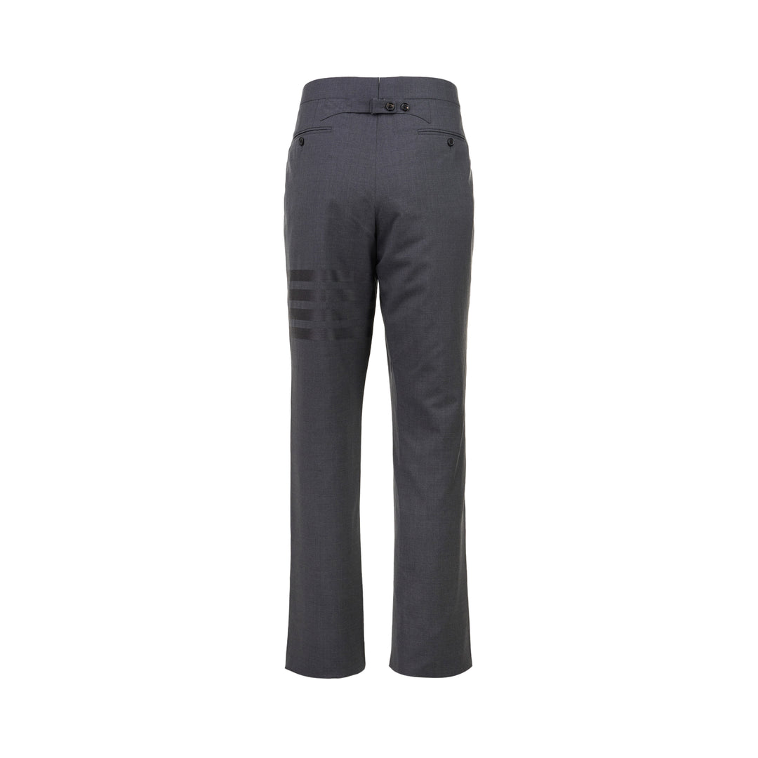 Thom Browne Plain Weave 4-Bar Trousers in medium grey with tonal stripe detail and turn-up cuffs