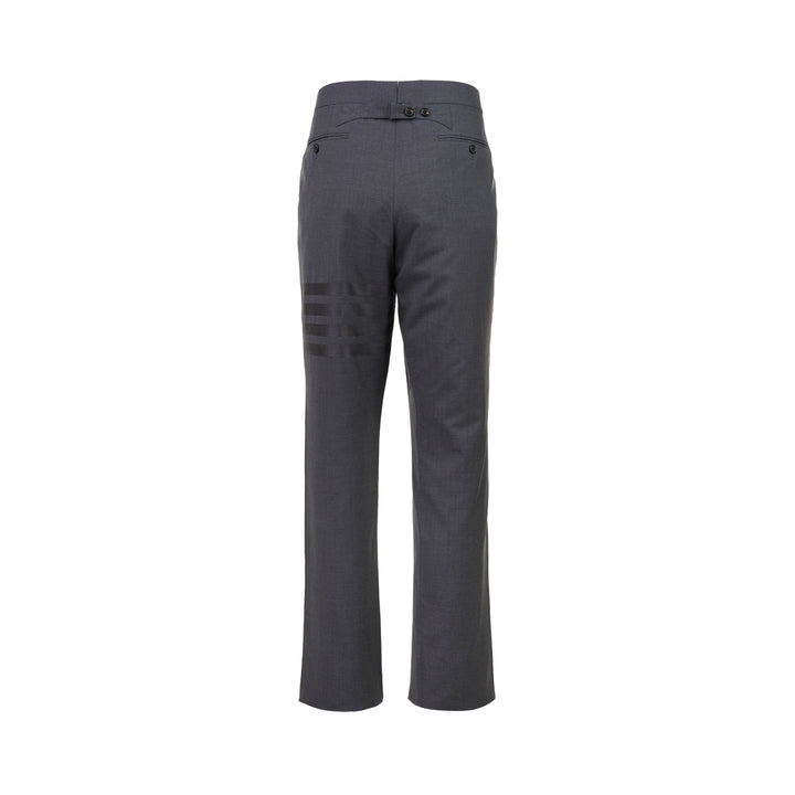 Thom Browne Plain Weave 4-Bar Trousers in medium grey with tonal stripe detail and turn-up cuffs