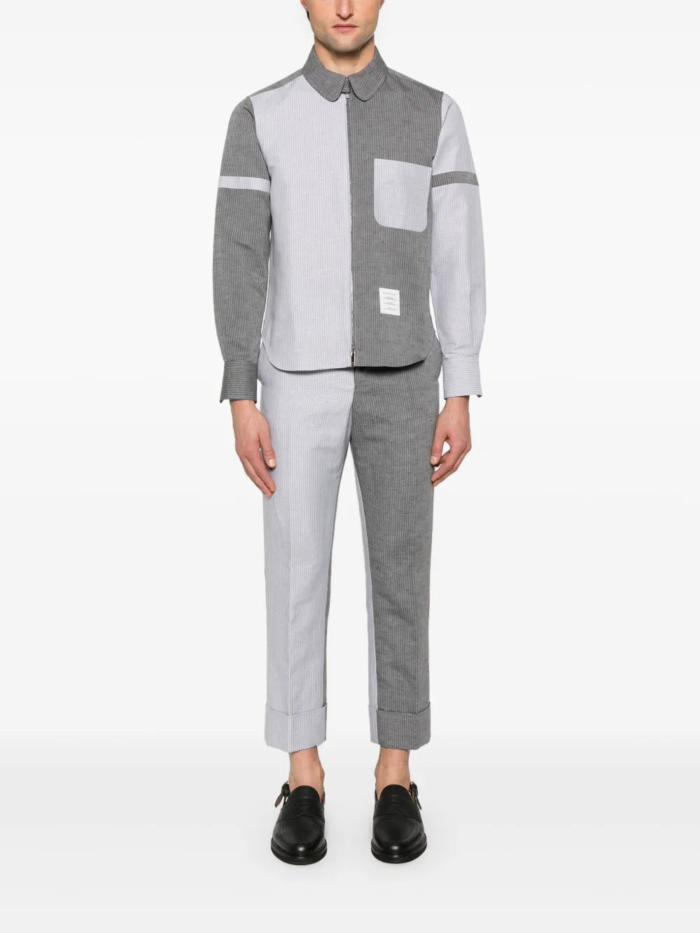 قميص أكمام معصم مزيج المرح بخطوط جامعية بتدرجات لونية للرجال