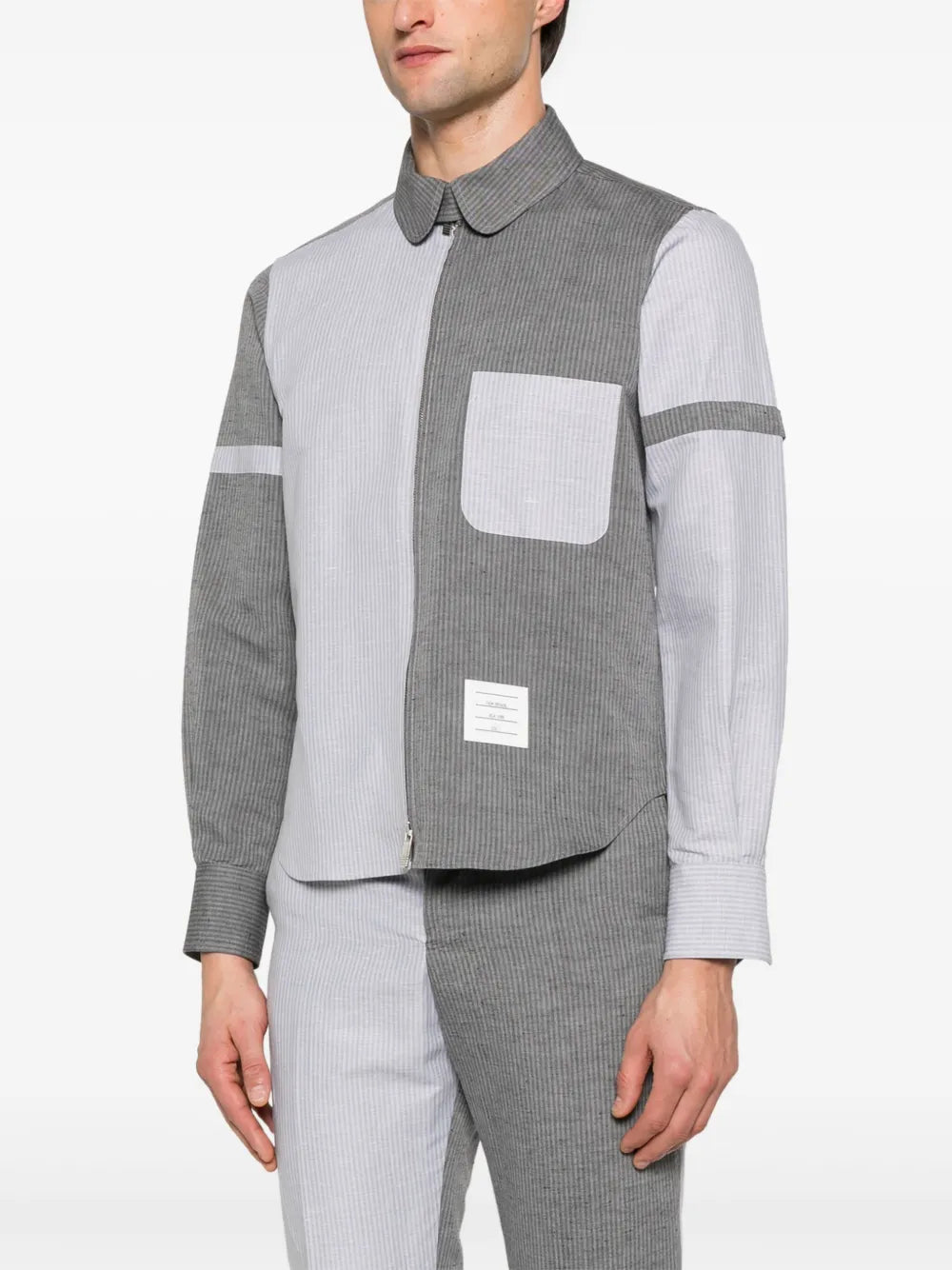 قميص أكمام معصم مزيج المرح بخطوط جامعية بتدرجات لونية للرجال