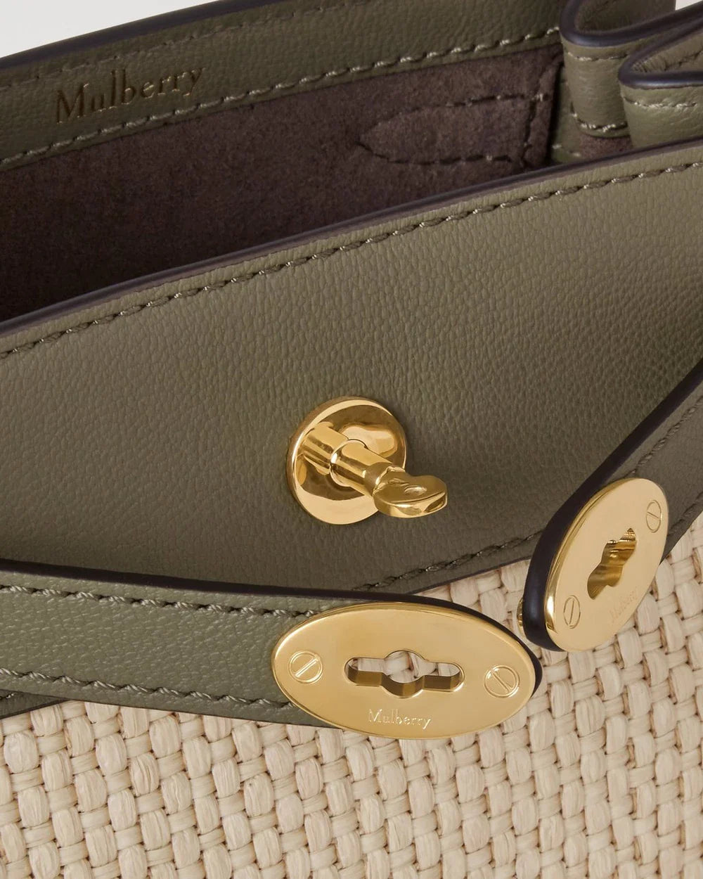 دلو ميني إسلينغتون من الكتان الأخضر والرافيا الطبيعية والجلد