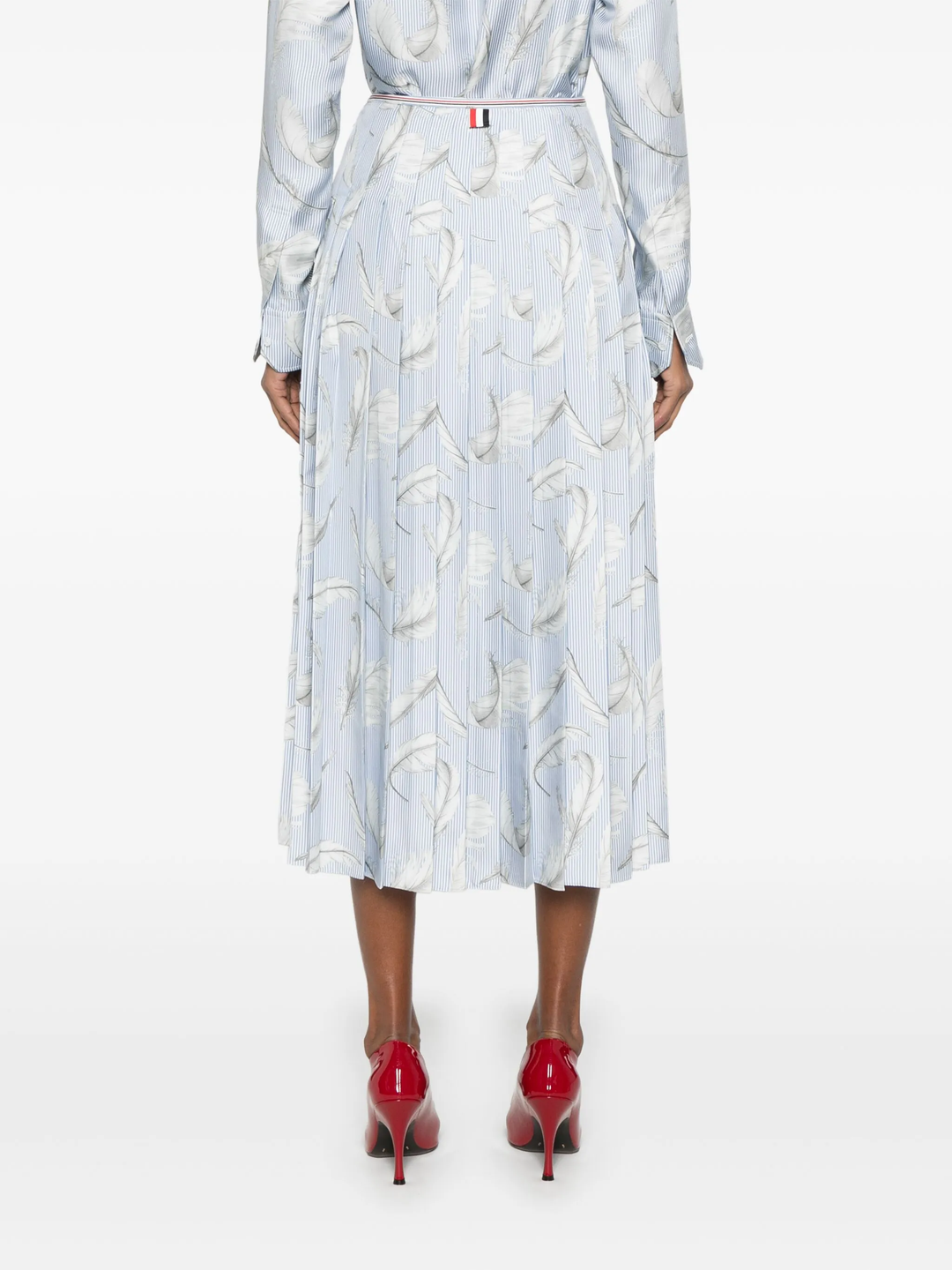 Feather Printed Silk Pleat Skirt