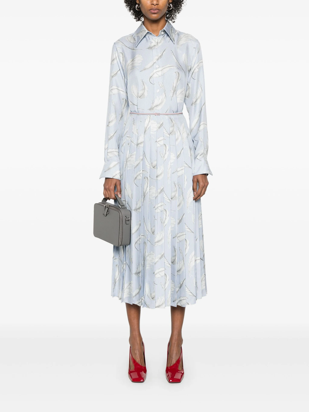 قميص نسائي سهل الارتداء من حرير تويل مطبوع بريش