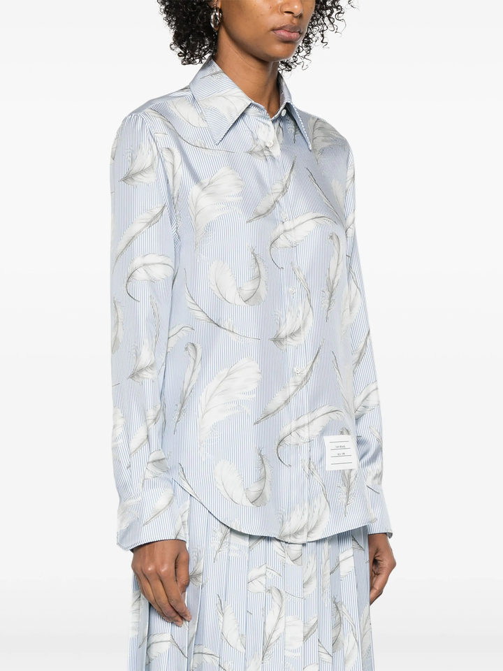 قميص نسائي سهل الارتداء من حرير تويل مطبوع بريش