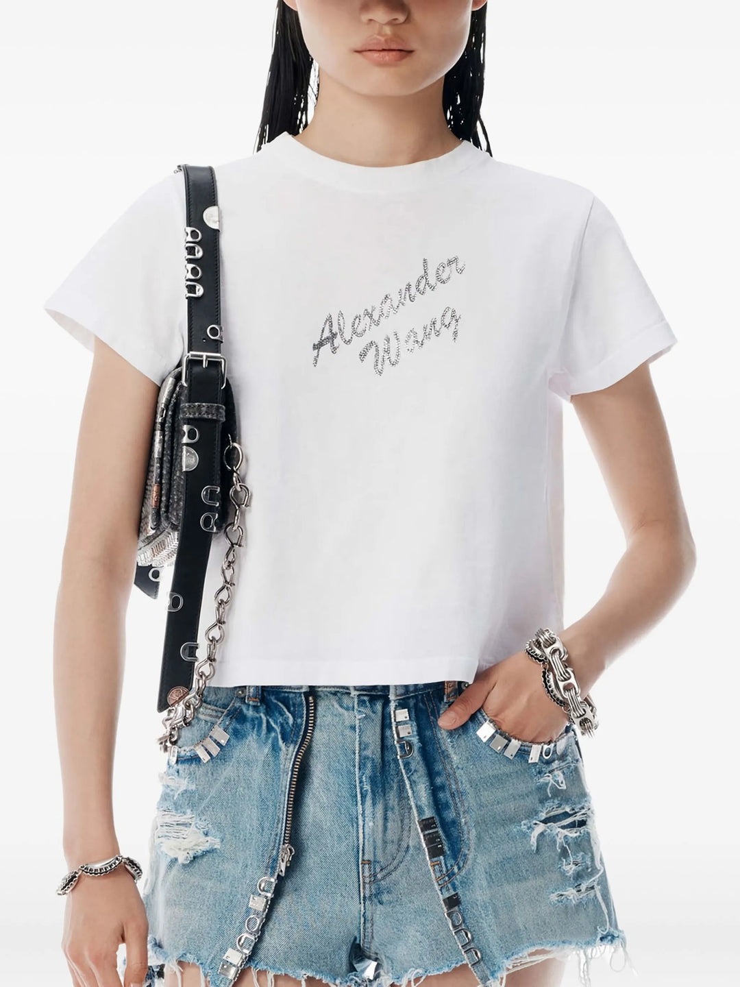 Crystal Rhinestone Cotton Logo T-Shirt