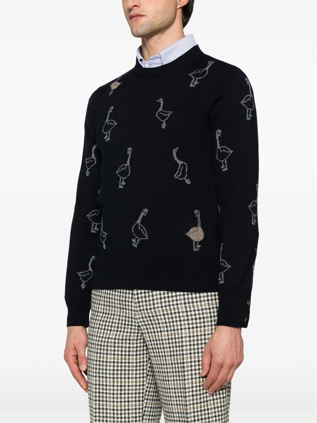 Geese Intarsia Merino Wool Relaxed Fit Pullover Men